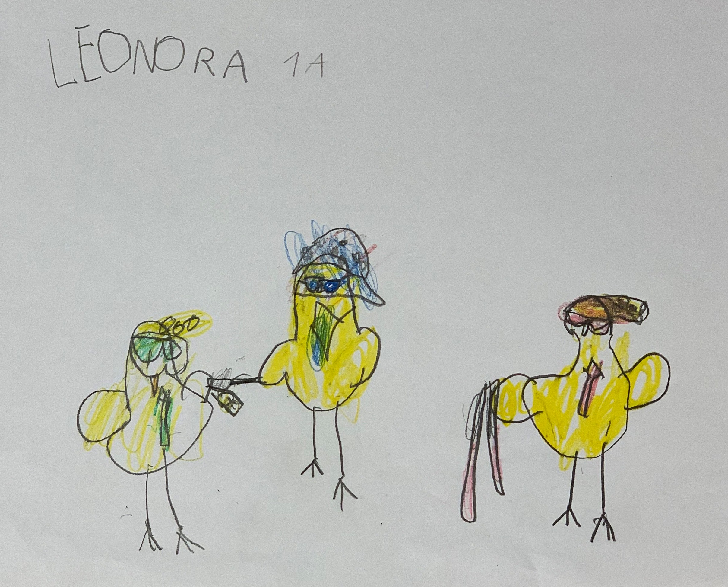 Leonora tegnet de tre mistenkte Flott tegnet!