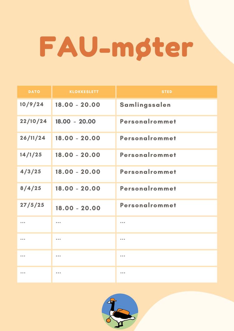 Oversikt over FAU-møter skoleåret 2024 2025